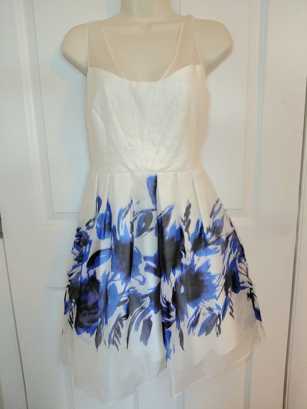 NWT Milly Watercolor Floral Illusion Mesh Fit & Flare Silk Cocktail Dress Size 2